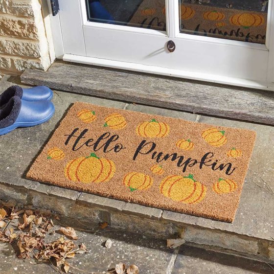 Hello Pumpkin Decoir Mat 40x60cm with natural coir, slip-resistant backing, indoor/outdoor use – Keans Claremorris