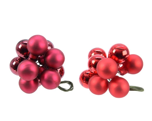 Light and dark red 2cm glass baubles on wire, shiny-matt mix, flexible stems for decorating – Keans Claremorris
