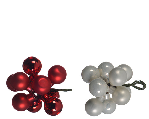 Bundle of 10 glass Christmas baubles on wire, 2cm, shiny and matt red or white – festive decor by Keans Claremorris