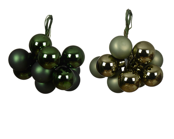 Light or dark green 2cm glass baubles on flexible wire, enamel and shiny finish, bundle of 10 – Keans Claremorris
