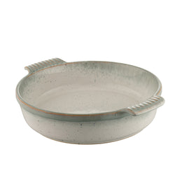 Belleek Living Tivoli Handled Round Baker, durable blue-grey stoneware, oven-to-table, microwave safe, available at Kean’s