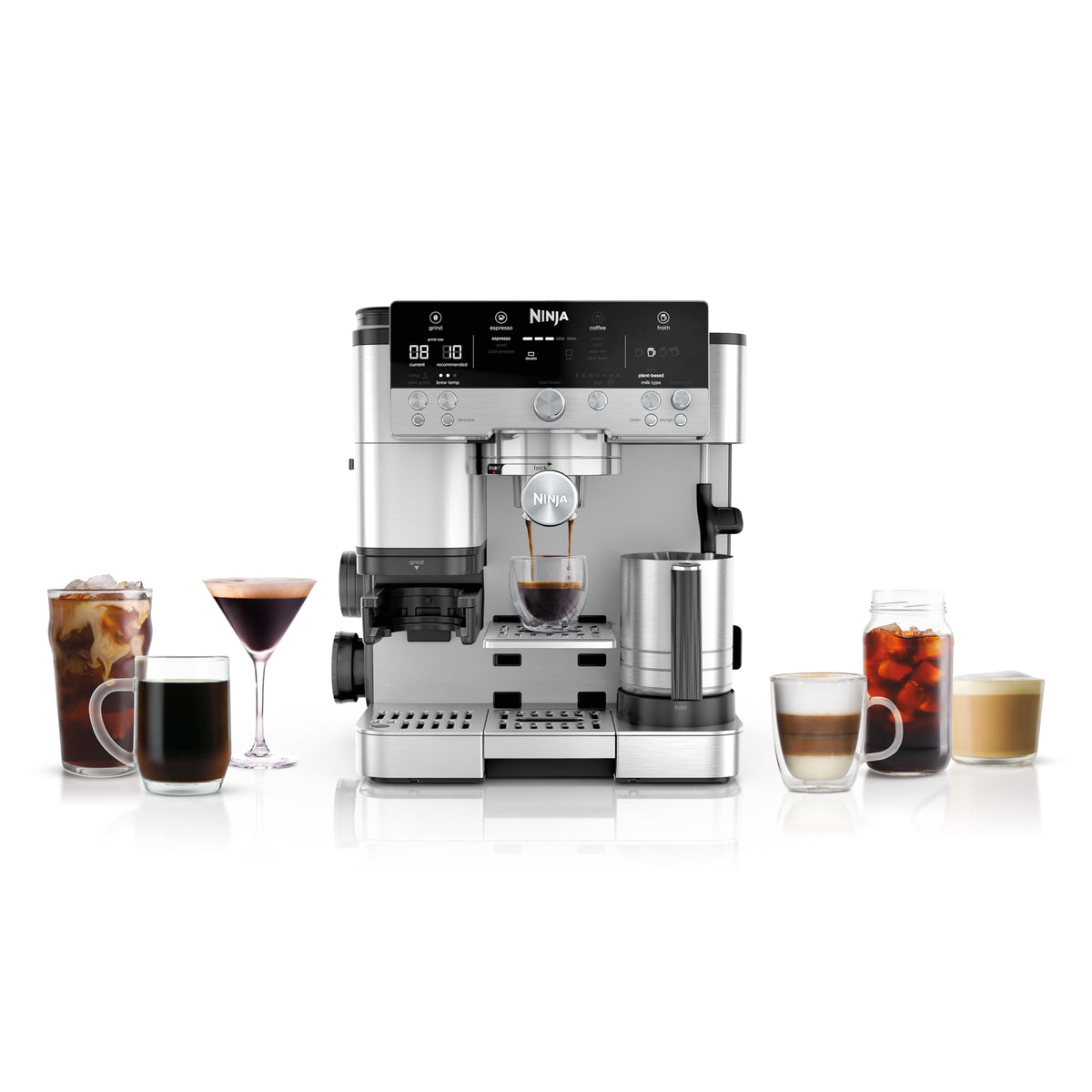 Ninja Luxe Café Premier Espresso Machine ES601UK with built-in frother, sleek design - available at Keans Claremorris