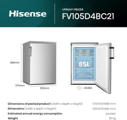 Hisense 56cm Undercounter Freezer 82L Stainless Steel | FV105D4BC21