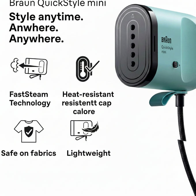 Braun Carestyle Mini Travel Garment Steamer Green | GS1051GR - Image 4