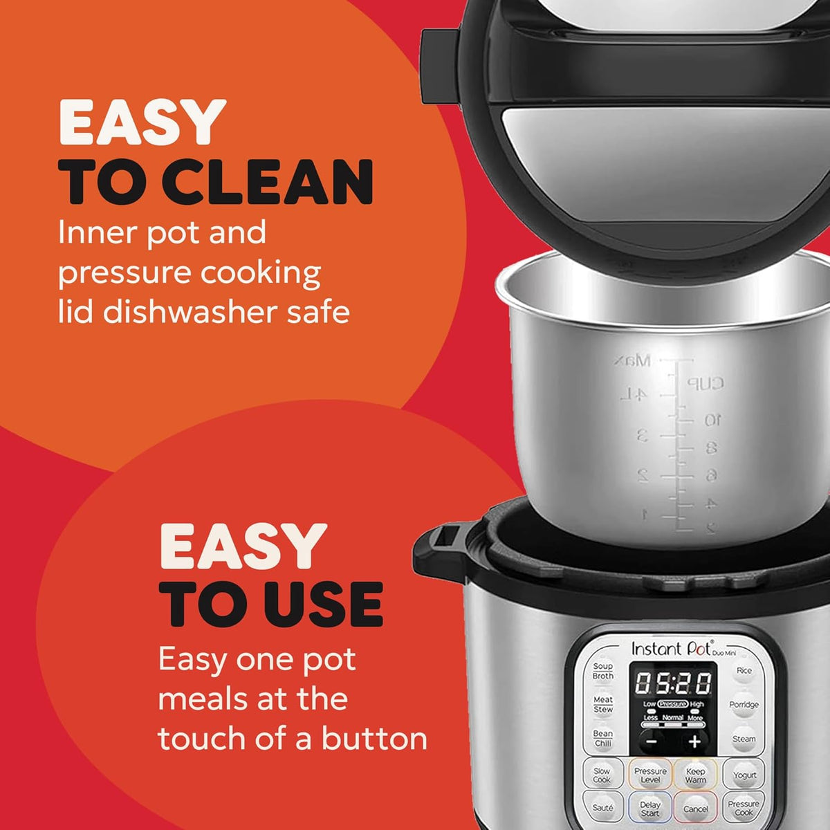 Instant Pot Duo Mini 3 Multicooker with open lid showing stainless steel inner pot and control panel