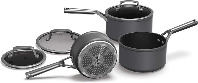 Ninja ZEROSTICK 3-piece saucepan set with glass lids, non-stick, induction & oven safe, available at Kean’s Claremorris –