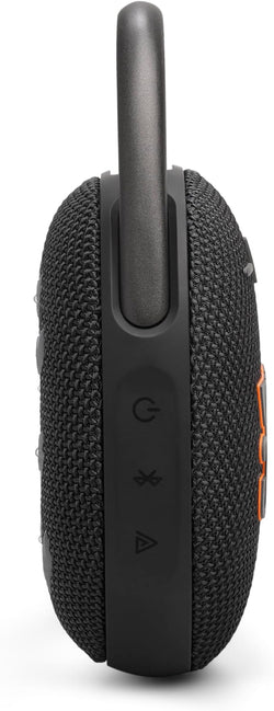 JBL Clip 5 Black portable Bluetooth speaker with carabiner, waterproof design – available at Keans Claremorris.