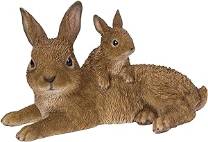 Realistic resin mother and baby rabbit garden decoration, frost resistant, hand finished, 27x19x15.5 cm – Keans Claremorris