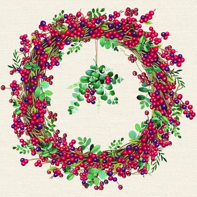 Berry Wreath Cream Lunch Napkins - Image 1