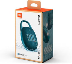JBL Clip 5 Blue portable Bluetooth speaker with carabiner, waterproof design – available at Keans Claremorris.