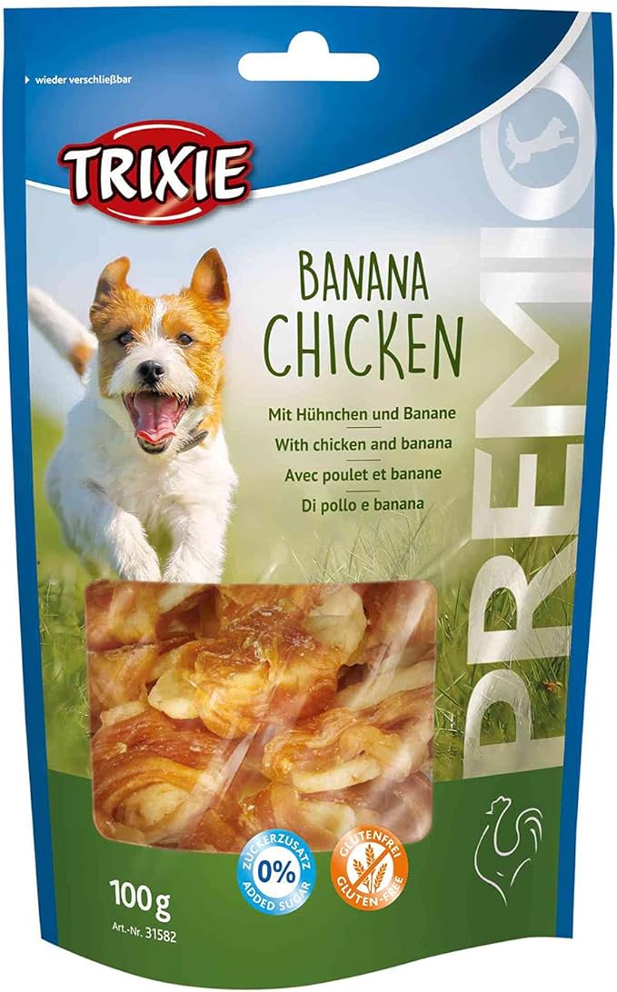 Premio Banana Chicken 100g with 61% meat, chicken and banana, no added sugar, resealable bag - Keans Claremorris