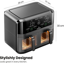 Chefman Dual Basket Air Fryer – 5.6 Litre Capacity| RJ38-SQPF-3TDB-2W-UK