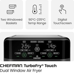 Chefman Dual Basket Air Fryer – 5.6 Litre Capacity| RJ38-SQPF-3TDB-2W-UK