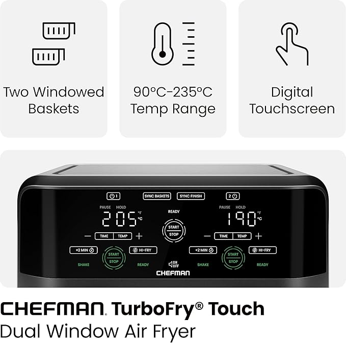 Chefman Dual Basket Air Fryer – 5.6 Litre Capacity| RJ38-SQPF-3TDB-2W-UK - Image 4
