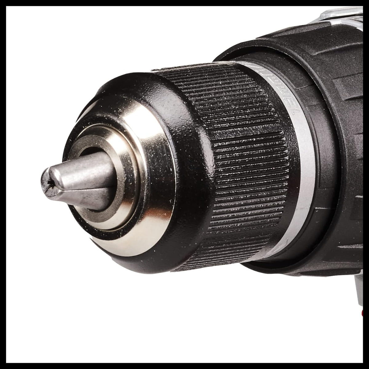 Close-up of the chuck and drill bit holder on the Einhell Power X-Change 18V combi drill.