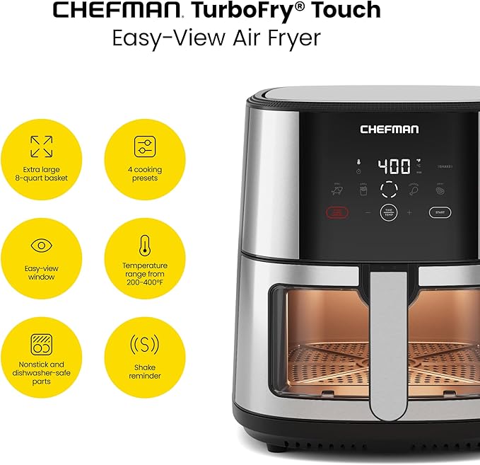 Chefman Turbo Fry 8L Stainless Steel Air Fryer| RJ38-SS-8TW - Image 4