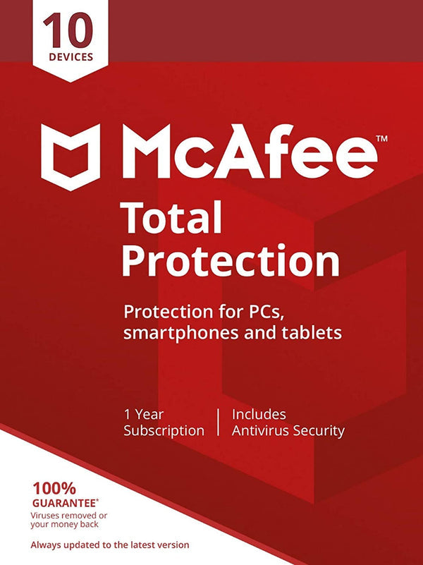 McAfee Total Protection antivirus for 10 devices, 1-year subscription, identity and privacy security – Keans Claremorris.