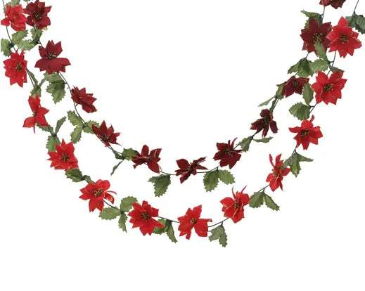 Glitter Poinsettia Christmas Garland – 270cm 2 Assorted - Image 1