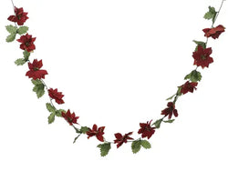 Glitter Poinsettia Christmas Garland – 270cm 2 Assorted
