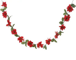 Glitter Poinsettia Christmas Garland – 270cm 2 Assorted