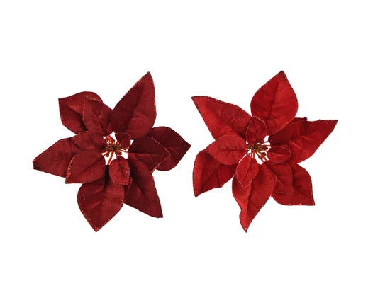 Velvet Poinsettia Clip – Glitter Edge – 2 Assorted Reds – 28cm - Image 1