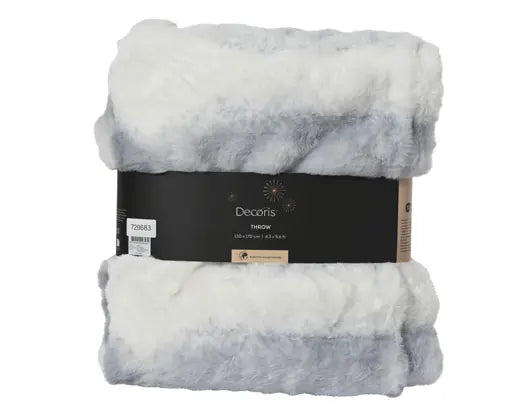 White & Blue Faux Fur Throw 130 x 170cm