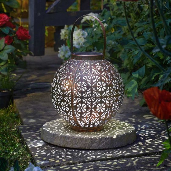 Large Boulette Lantern with cool white LED, automatic dusk illumination, 22cm diameter, tabletop or hanging – Keans
