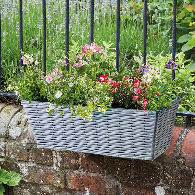19in Faux Rattan Planter Slate - Image 1