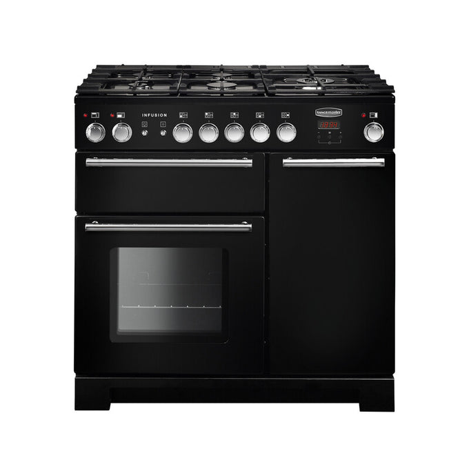 Rangemaster Infusion 90CM Dual Fuel Range Cooker with 5 gas burners, electric ovens, and full grill – Keans Claremorris.