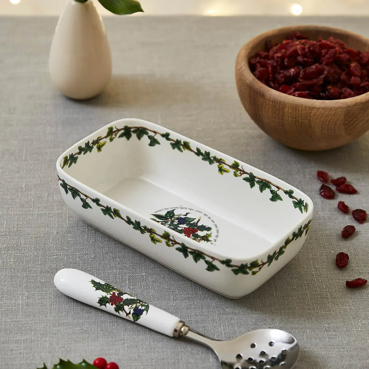 Holly & Ivy Cranberry Dish w/ Slotted Spoon - Image 2