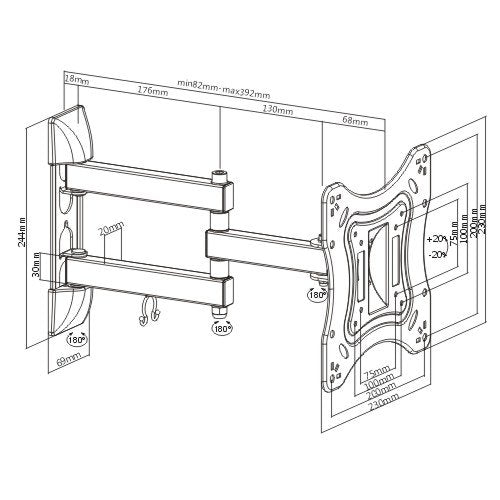 Brateck 23"-50" Full Motion Dual Arm Wall Mount