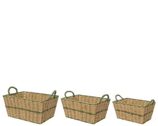 Small Rosemary Green Striped Seagrass Storage Basket L.29cm W.19cm H.20cm - Image 1