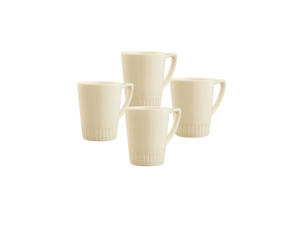 Set of 4 Belleek Atlantic mugs, durable dishwasher-safe ceramic, modern design, 340ml capacity, available at Kean’s