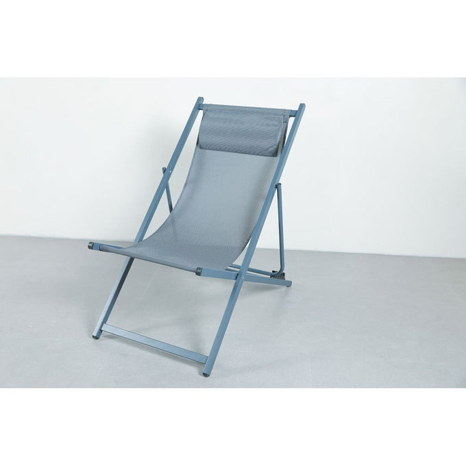 Grey 4-position beach chair with pillow, Textillene fabric, power coated frame - Keans Claremorris