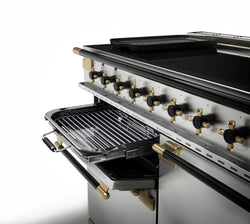 Rangemaster Elise 110cm Dual Fuel Black Edition Antique Brass Trim
