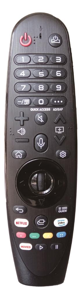 Alt text: JL LG Magic Remote Black replacement remote control for TV with symbols, available at Keans Claremorris.