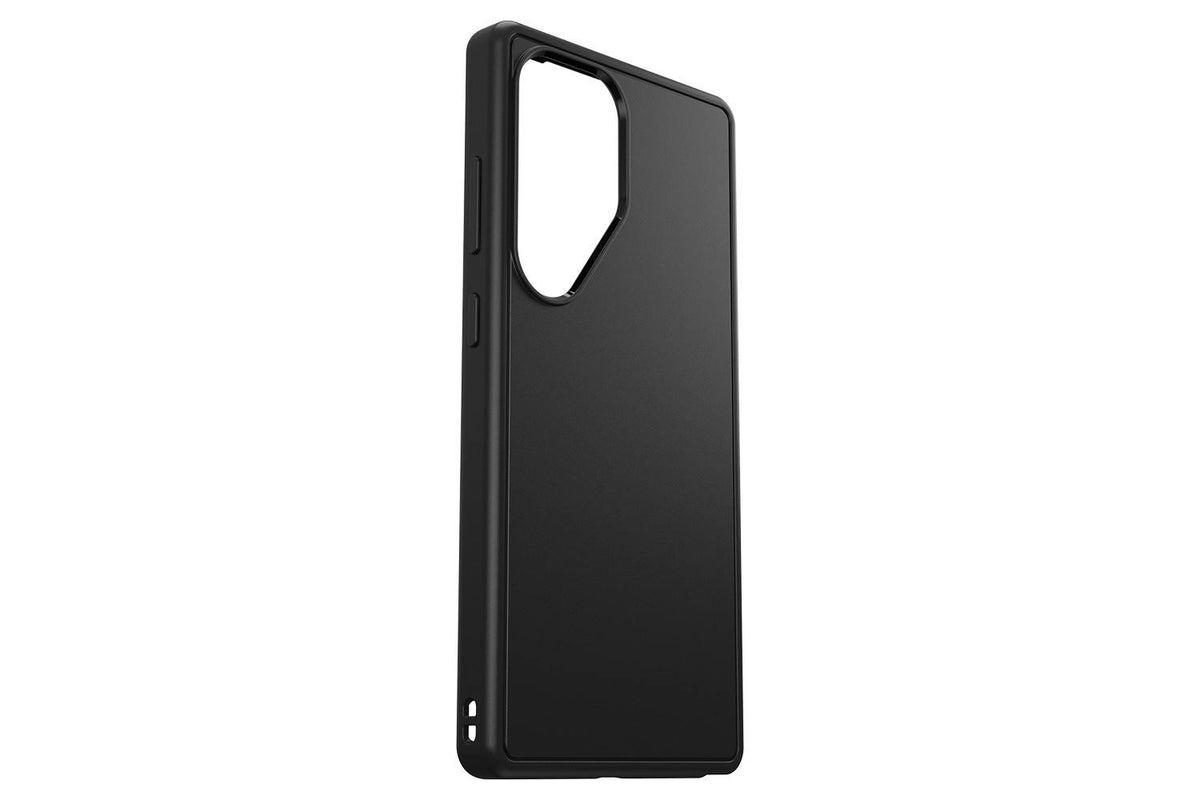 Black OtterBox Symmetry Series case with magnet for Samsung Galaxy S25 Ultra, angled back view