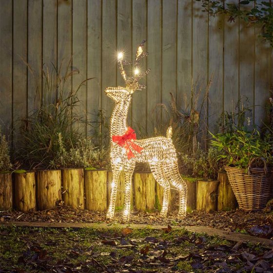 GlitterTwist Gold Reindeer 80cm with 80 warm white LEDs, low-voltage, indoor/outdoor festive decor – Keans Claremorris