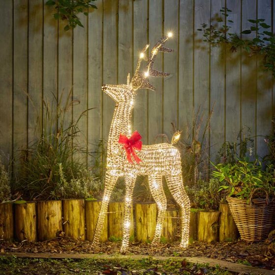 GlitterTwist Gold Reindeer 95cm with 94 warm white LEDs, indoor/outdoor, low voltage – festive décor by Keans Claremorris