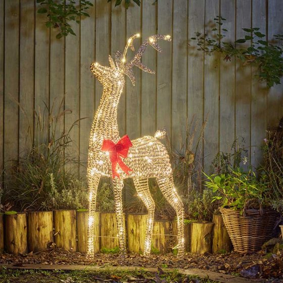 GlitterTwist Gold Reindeer 115cm with 110 warm white LEDs, low voltage, indoor/outdoor festive decoration – Keans Claremorris