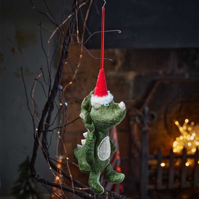 Green Dino Plush Hanging Christmas Decoration 20cm - Image 2