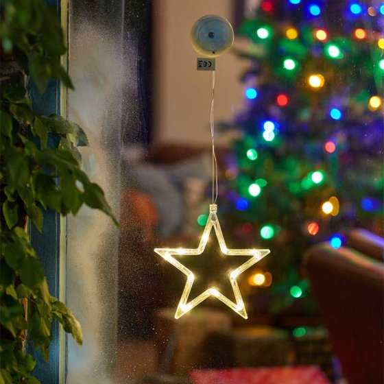 WindoDécor Star 18cm warm white LED window light with suction cups, auto timer, battery operated – Keans Claremorris.