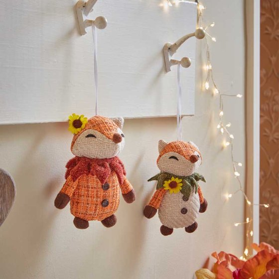 Mrs Fox plush pendant ornament with hanging loop, handcrafted soft material, autumn decor, indoor use – Keans Claremorris