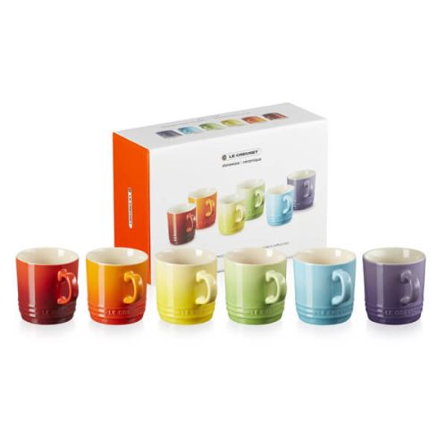 Le Creuset Set of 6 Rainbow 200ml Cappuccino Mugs – Colorful Durable Stoneware | Keans Claremorris