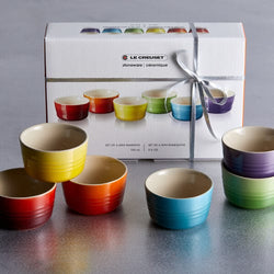 Le Creuset Rainbow Set of 6 Mini Ramekins in vibrant colors, perfect for baking and serving | Keans Claremorris