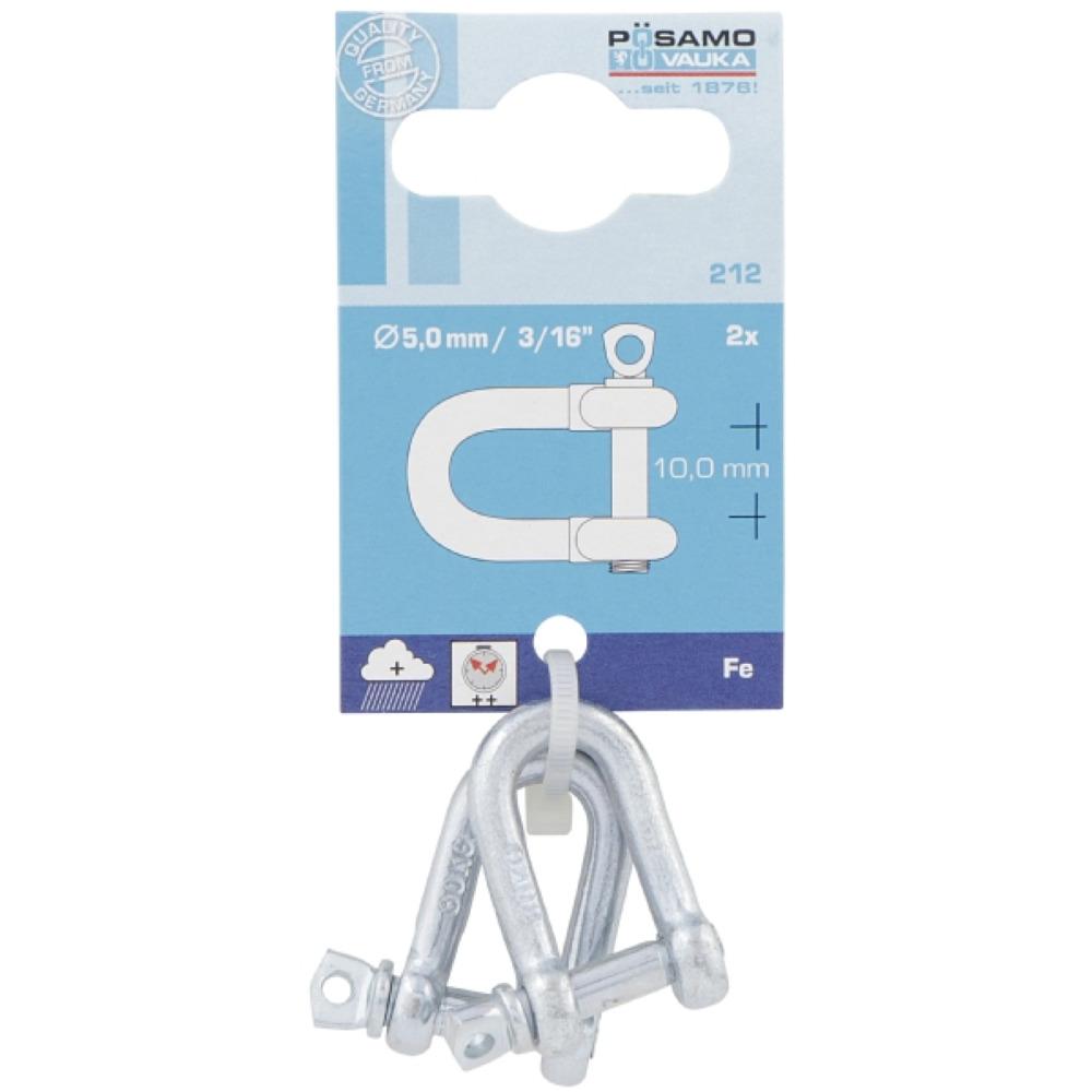 Posamo 8mm zinc-plated steel D shackle 2-pack with threaded bolt, durable and compliant with DIN 316 – Keans Claremorris