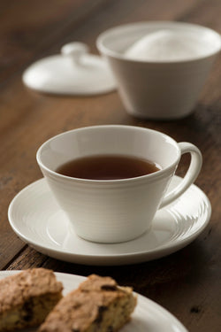 Belleek Ripple Teacup & Saucer 4 piece set, elegant porcelain tea set, available at Keans Claremorris