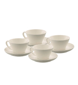 Belleek Living Ripple 4-piece fine china teacup and saucer set with contemporary design, available at Kean’s Claremorris. –