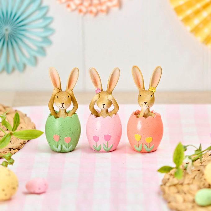 Set of three resin bunny ornaments Hear No Evil, See No Evil, Speak No Evil – Keans Claremorris