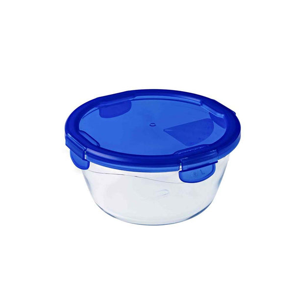 Pyrex 1.6L round borosilicate glass dish 20x9cm with airtight clip lid, freezer to oven safe, stackable - Keans Claremorris
